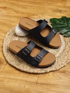 Truffle Collection Buckle Detail Open Toe Flats