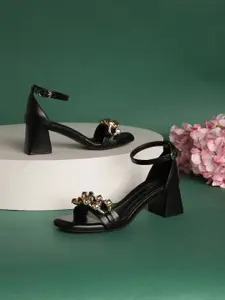 Truffle Collection Embellished Open Toe Ankleloop Block Heels