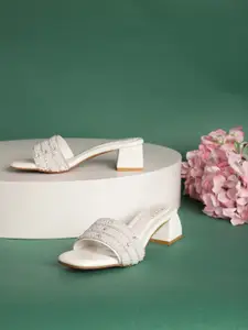 Truffle Collection Embellished Open Toe Block Heels