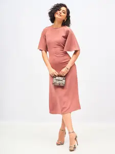 SASSAFRAS Flared Sleeve Cut Out A-Line Midi Dress