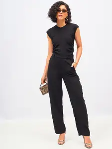 SASSAFRAS Black Pleated Sleeveless Top With Trouser