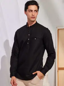 Red Flame Mandarin Collar Long Sleeves Straight Cotton Kurta