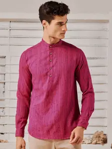 Red Flame Mandarin Collar Cotton Dobby Kurta