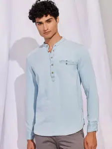 Red Flame Mandarin Collar Cotton Dobby Straight Kurta