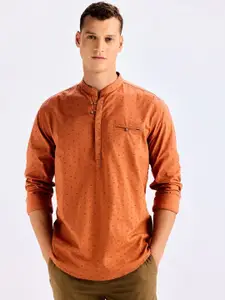 Red Flame Geometric Printed Mandarin Collar Long Sleeves Straight Kurta