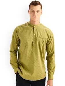 Red Flame Printed Band Collar Pure Cotton Kurta