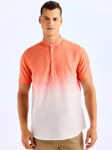 Red Flame Mandarin Collar Cotton Kurta