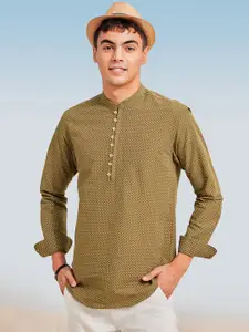 Red Flame Mandarin Collar Cotton Strigth Kurta