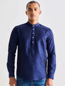 Red Flame Band Collar Long Sleeves Straight Cotton Kurta