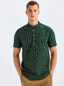 Red Flame Floral Printed Cotton Strigth Kurta