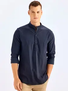 Red Flame Mandarin Collar Long Sleeves Straight Kurta