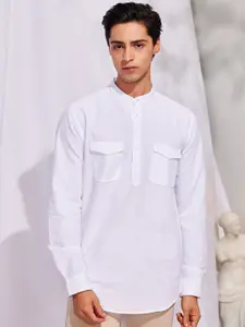 Red Flame Mandarin Collar Thread Work Full Sleeve Casual Kurta