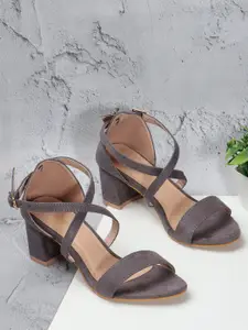 DressBerry Grey Open Toe Block Heels