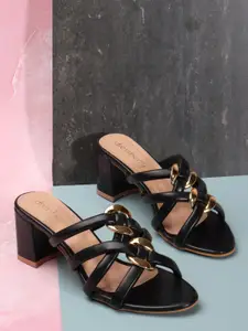DressBerry Black Open Toe Block Heels