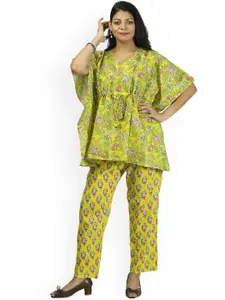 Freesia Array Printed Pure Cotton V-Neck Top With Flared Trouser Co-Ords