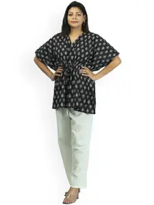 Freesia Array Printed Pure Cotton Kaftan Top With Trouser Co-Ords