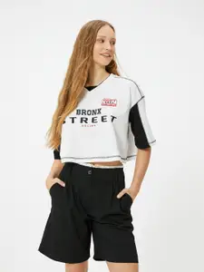Koton Typography Printed V Neck Crop T-shirt