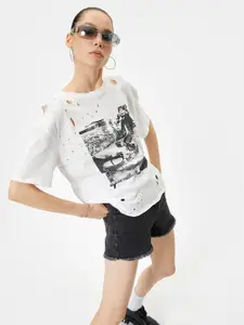 Koton Graphic Printed Round Neck Cotton T-shirt