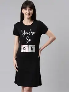 TWIN BIRDS Typography Printed Pure Cotton Everyday T-Shirt Nightdress