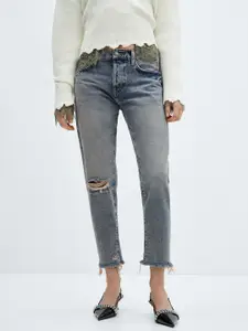 MANGO Women Slash Knee Heavy Fade Cotton Jeans