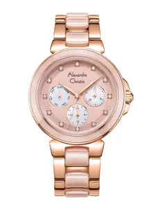 Alexandre Christie Women Embellished Dial & Stainless Steel Bracelet Style Straps Analogue Multi Function Watch