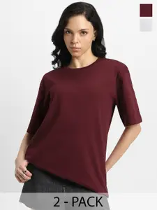 JUNEBERRY Pack Of 2 Oversized Drop-Shoulder Sleeves Pure Cotton T-shirts