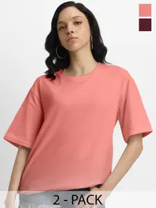 JUNEBERRY Pack Of 2 Oversized Pure Cotton T-shirts