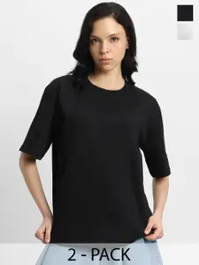 JUNEBERRY Pack Of 2 Drop-Shoulder Sleeves Oversized Pure Cotton T-shirts