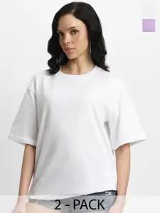 JUNEBERRY Pack Of 2 Oversized Drop-Shoulder Sleeves Pure Cotton T-shirts