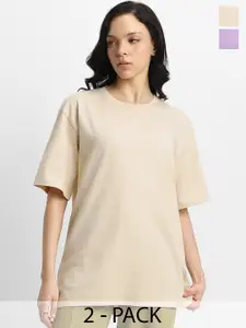 JUNEBERRY Pack Of 2 Drop-Shoulder Sleeves Oversized Pure Cotton T-shirts