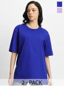 JUNEBERRY Pack Of 2 Drop-Shoulder Sleeves Oversized Pure Cotton T-shirts