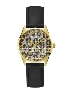 GUESS Women Brass Embellished Dial & Leather Straps Analogue Watch GW0481L1