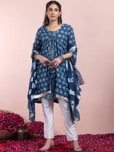INDYA Printed Pure Cotton  Kurta With Sharara & Jacket