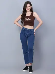 Fashion And Youth Typography Print Fitted  Crop Top