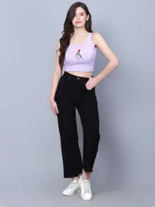 Fashion And Youth Conversational Printed Sleeveless Fitted Crop Top