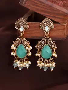 Priyaasi Gold-Plated Artificial Stones Studded Contemporary Drop Earrings