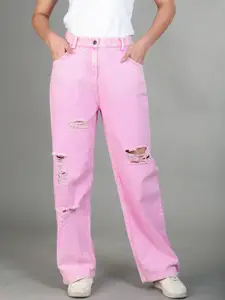 The Roadster Lifestyle Co. Women Pink Mid Rise Cotton Flared Jeans