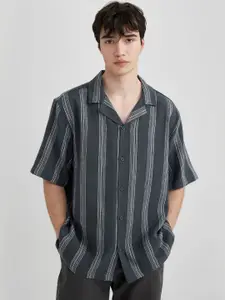 DeFacto Striped Self Design Cuban Collar Casual Shirt