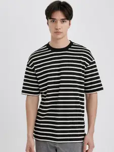 DeFacto Striped Round Neck Drop-Shoulder Sleeves Cotton T-shirt