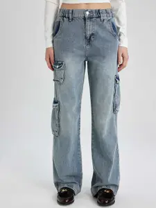 DeFacto Women Mid Rise Light Fade Cargos Jeans