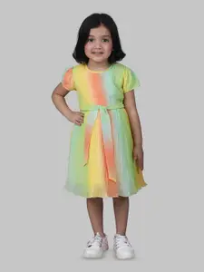 BAESD Girls Colourblocked Cotton A-Line Dress With Belt