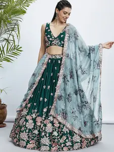 panchhi Embroidered Sequinned Semi-Stitched Lehenga & Unstitched Blouse With Dupatta