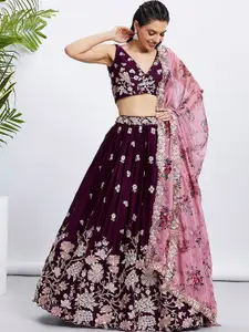 panchhi Embroidered Sequinned Semi-Stitched Lehenga & Unstitched Blouse With Dupatta
