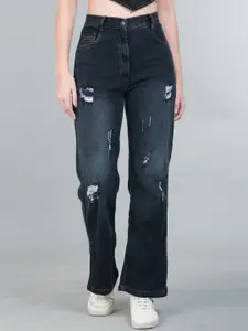The Roadster Lifestyle Co. Black Women Flared-Fit High Rise Mildly Distressed Cotton Jeans