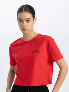 DeFacto Round Neck Pure Cotton Casual Crop T-shirt