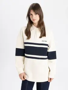 DeFacto Striped Polo Collar Pure Cotton T-shirt