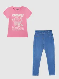 R&B Girls Printed Pure Cotton T-Shirt With Trousers