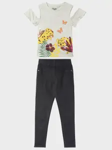 R&B Girls Printed Pure Cotton Top With Trousers