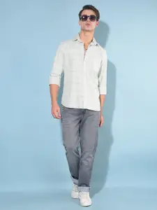 Crimsoune Club Resort Collar Slim Fit Horizontal Stripes Opaque Checked Casual Shirt