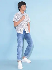 Crimsoune Club Boys Classic Printed Cotton Spread Collar Slim Fit Opaque Casual Shirt